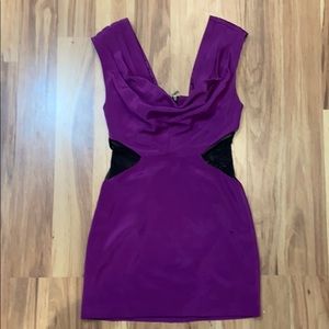 Bebe Purple Black Mesh Side Open Back Dress XS